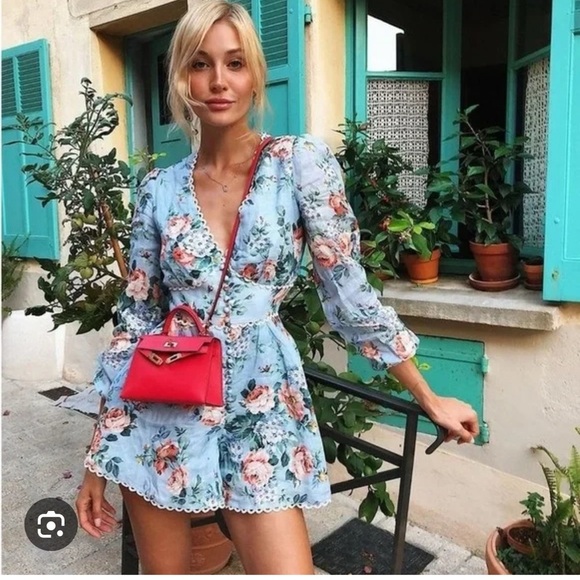 Zimmermann Bowie Crochet-trimmed Floral-print Linen Playsuit In Lilac Floral - Picture 1 of 5